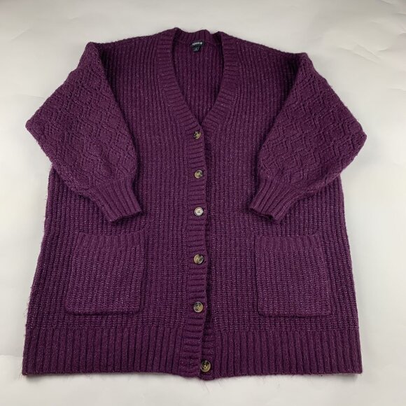 Torrid Winter Bloom Plum Chunky Pointelle Sleeve Boyfriend Cardigan 3X - Picture 1 of 8